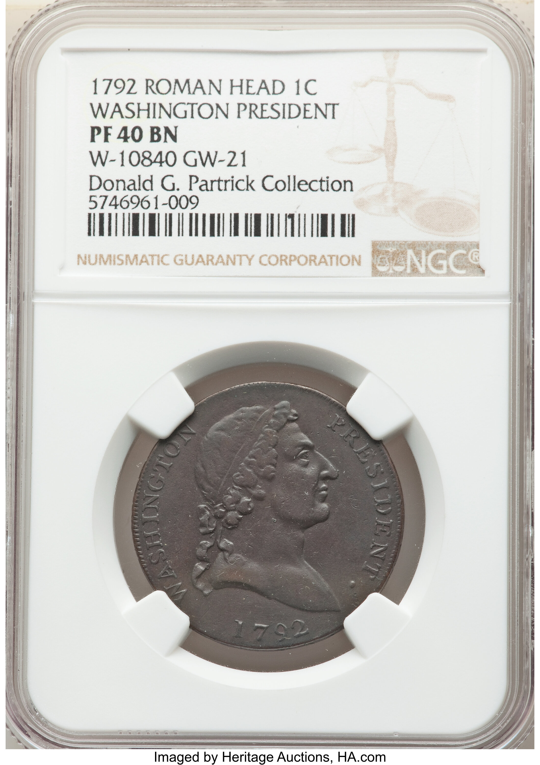 image for: 1792 Washington Roman Head Cent, Baker-19, Breen-1249, W-10840, Musante GW-21, R.6, PR40 NGC. ...