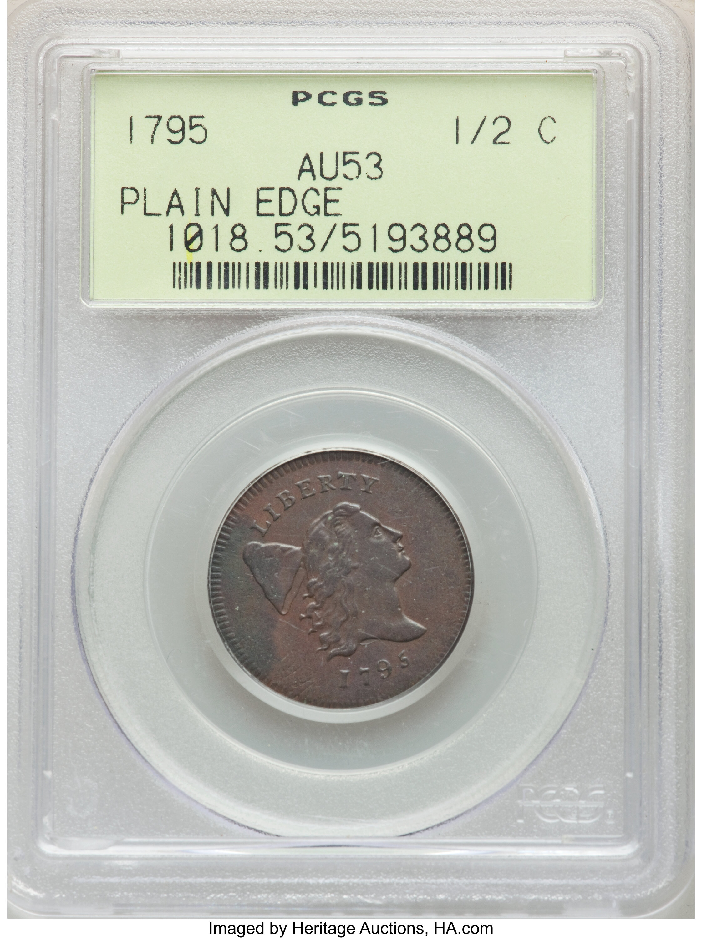 1795 1/2c No Pole, Plain Edge, C-6a MS BN AU53 BN thumbnail 4