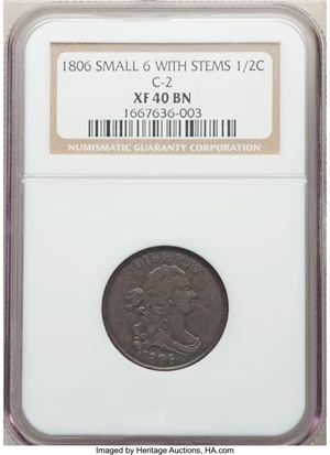 image for: 1806 1/2 C Small 6, Stems, C-2, B-1, R.4, XF40 NGC....