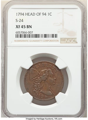 image for: 1794 1C Head of 1794, S-24, B-8, R.1, XF45 NGC. ...