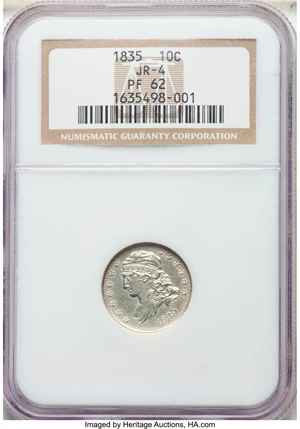 image for: 1835 10C PR62 NGC. JR-4, R.7 as a Proof....