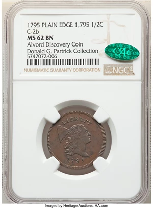 image for: 1795 Plain Edge, Punctuated Date, C-2b, B-2b, Low R.6, MS62 Brown NGC. CAC. Our EAC grade MS60. ...