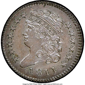 image for: 1811 Wide Date, C-1, B-1, R.4, Specimen 64 Brown NGC. Our EAC grade SP63. ...