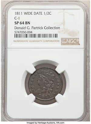 image for: 1811 Wide Date, C-1, B-1, R.4, Specimen 64 Brown NGC. Our EAC grade SP63. ...