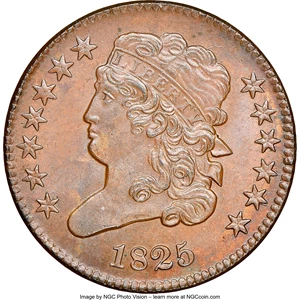image for: 1825 C-2, B-2, R.1, MS65+ Brown NGC. CAC. Our EAC grade MS60. ...