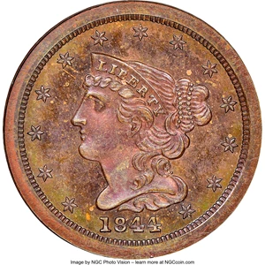 image for: 1844 Second Restrike, B-3, R.6, PR65 Brown NGC. Our EAC grade PR62. ...