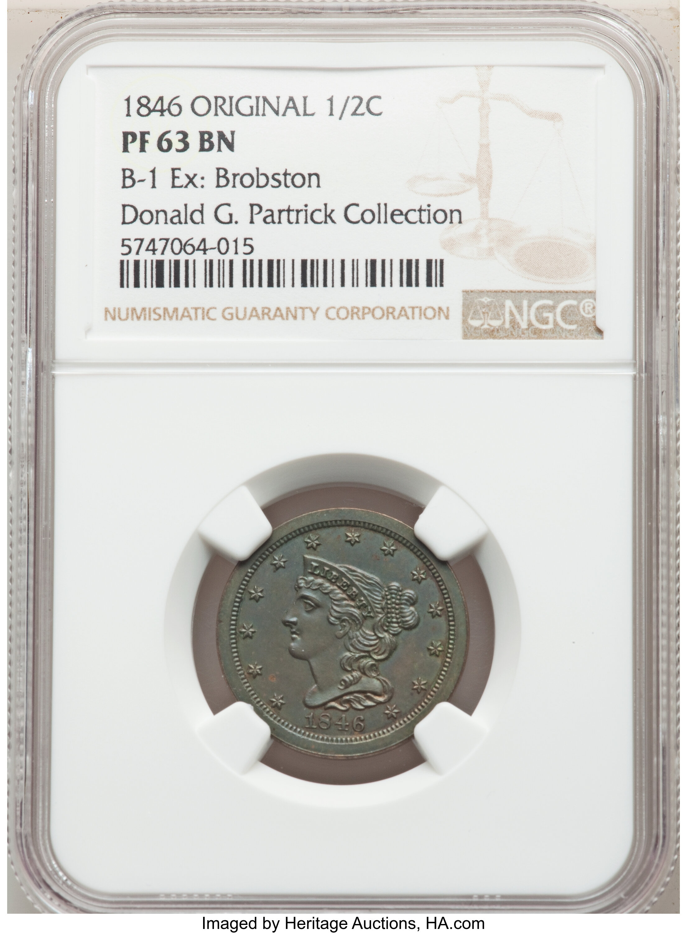 image for: 1846 Original, B-1, R.6, PR63 Brown NGC. Our EAC grade PR60. ...