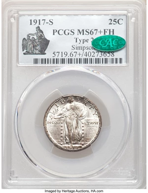 image for: 1917-S 25C Type Two MS67+ Full Head PCGS. CAC....