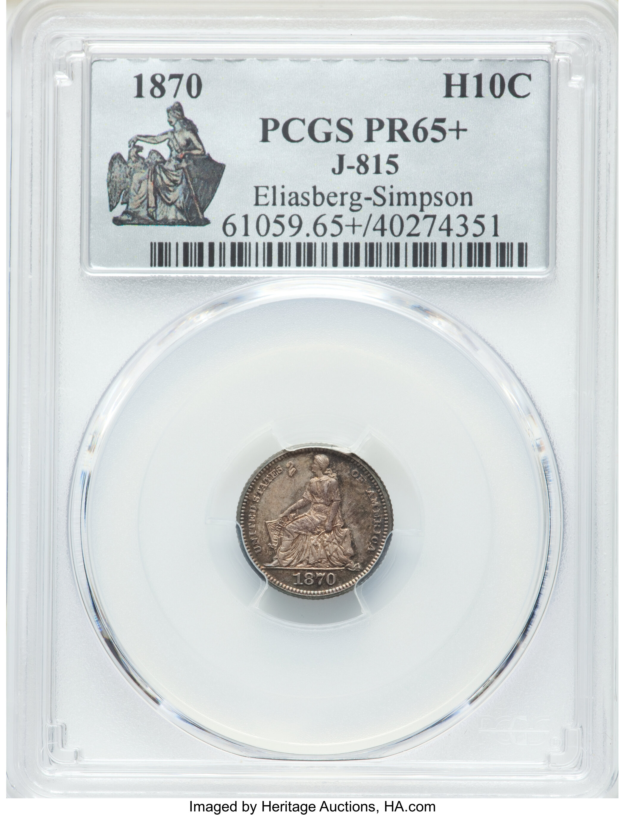 image for: 1870 H10C Half Dime, Judd-815, Pollock-904, Low R.7, PR65+ PCGS....