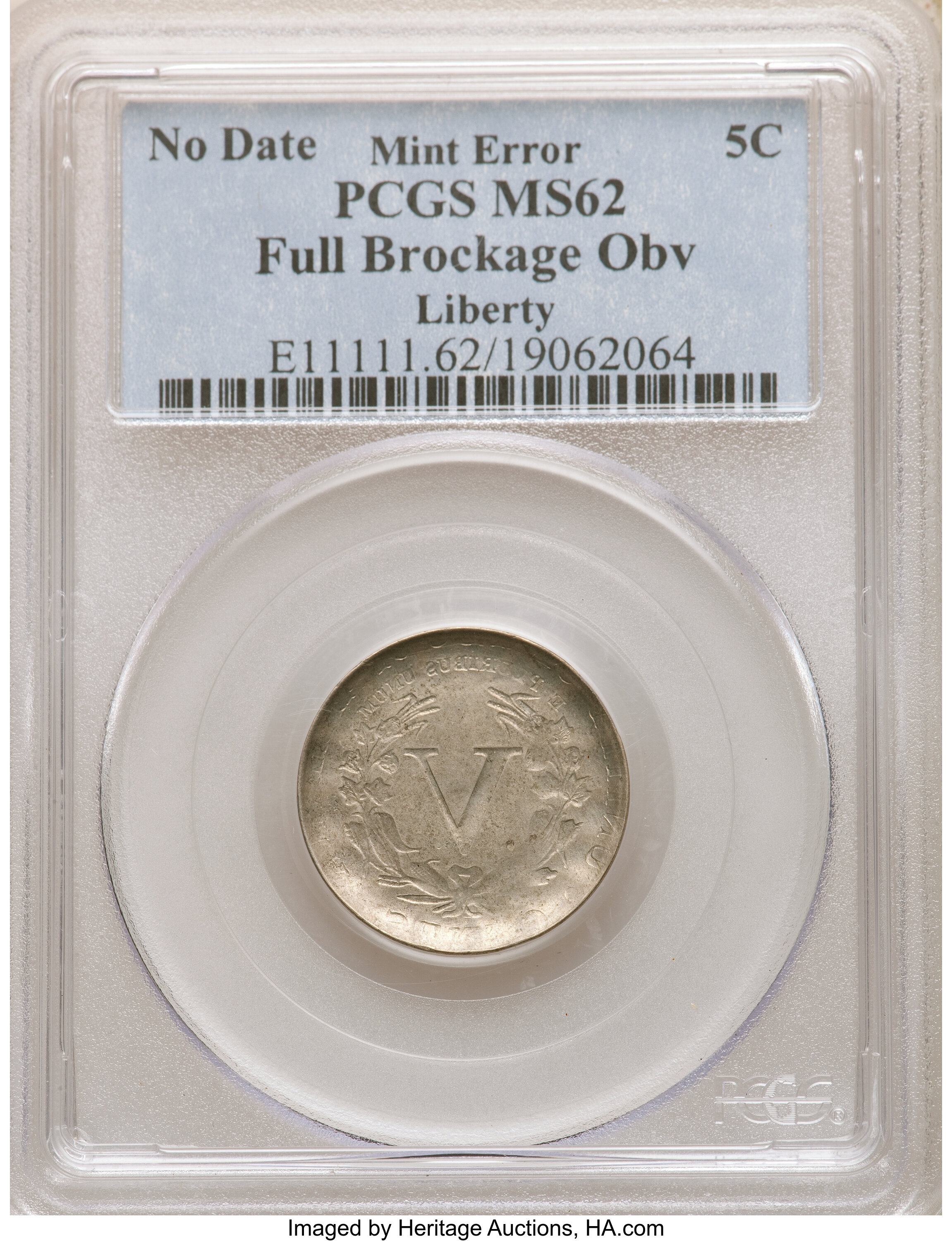image for: Undated 5C With Cents Liberty Nickel -- Full Brockage Obverse -- MS62 PCGS....