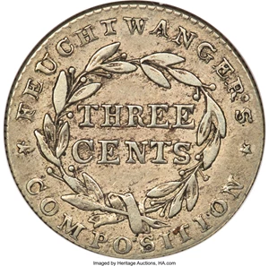 image for: 1837 3C Feuchtwanger Three Cent, Eagle, XF45 NGC. Low-118, HT-263, W-NY-480-65j, R.4....