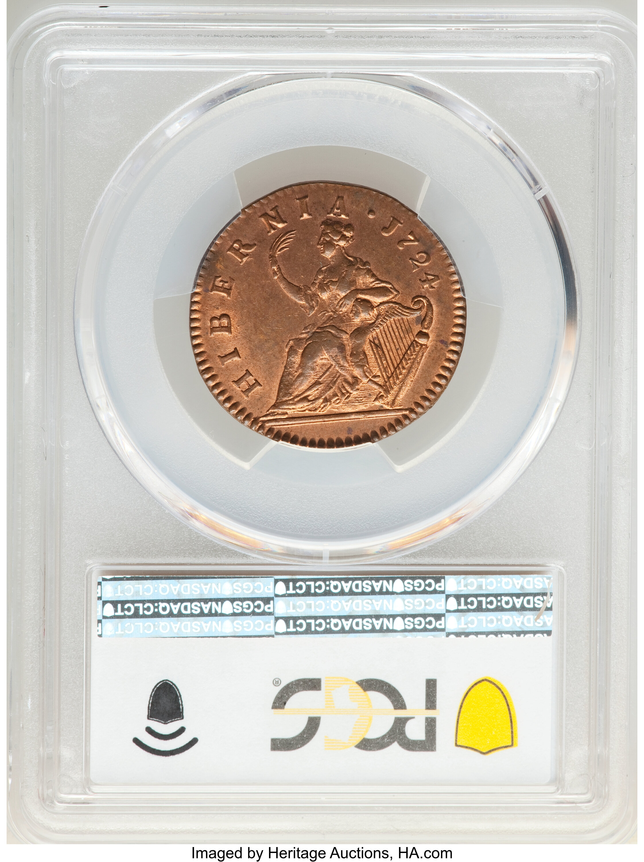image for: 1724 1/2 P Hibernia Halfpenny MS66 Red and Brown PCGS. M. 4.73-L.2, W-13730, R.5....