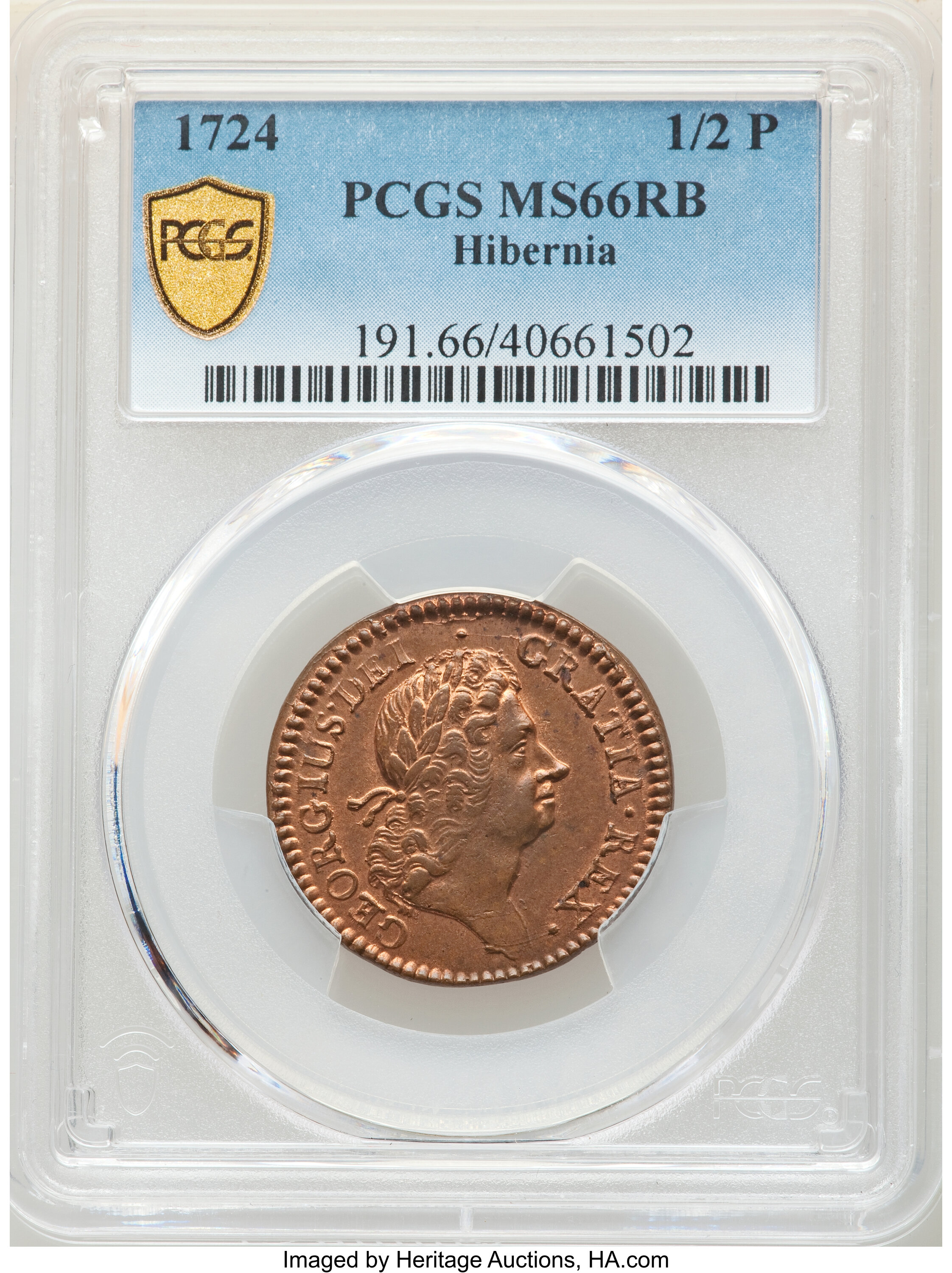 image for: 1724 1/2 P Hibernia Halfpenny MS66 Red and Brown PCGS. M. 4.73-L.2, W-13730, R.5....