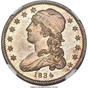 image for: 1834 25C PR64 NGC. B-2, R.7 as a Proof....