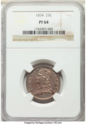 image for: 1834 25C PR64 NGC. B-2, R.7 as a Proof....