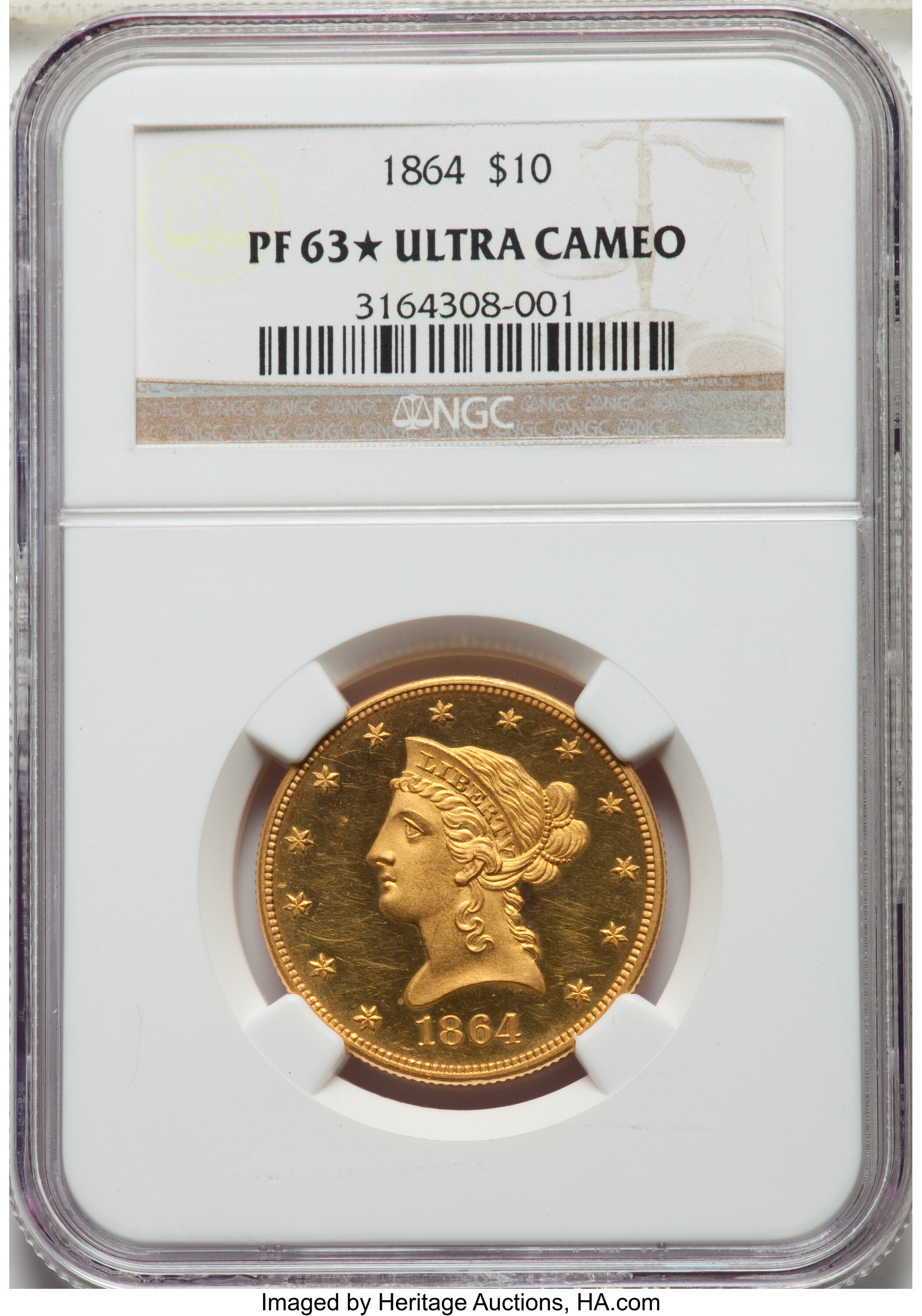 image for: 1864 $10 PR63★  Ultra Cameo NGC. JD-1, High R.6....