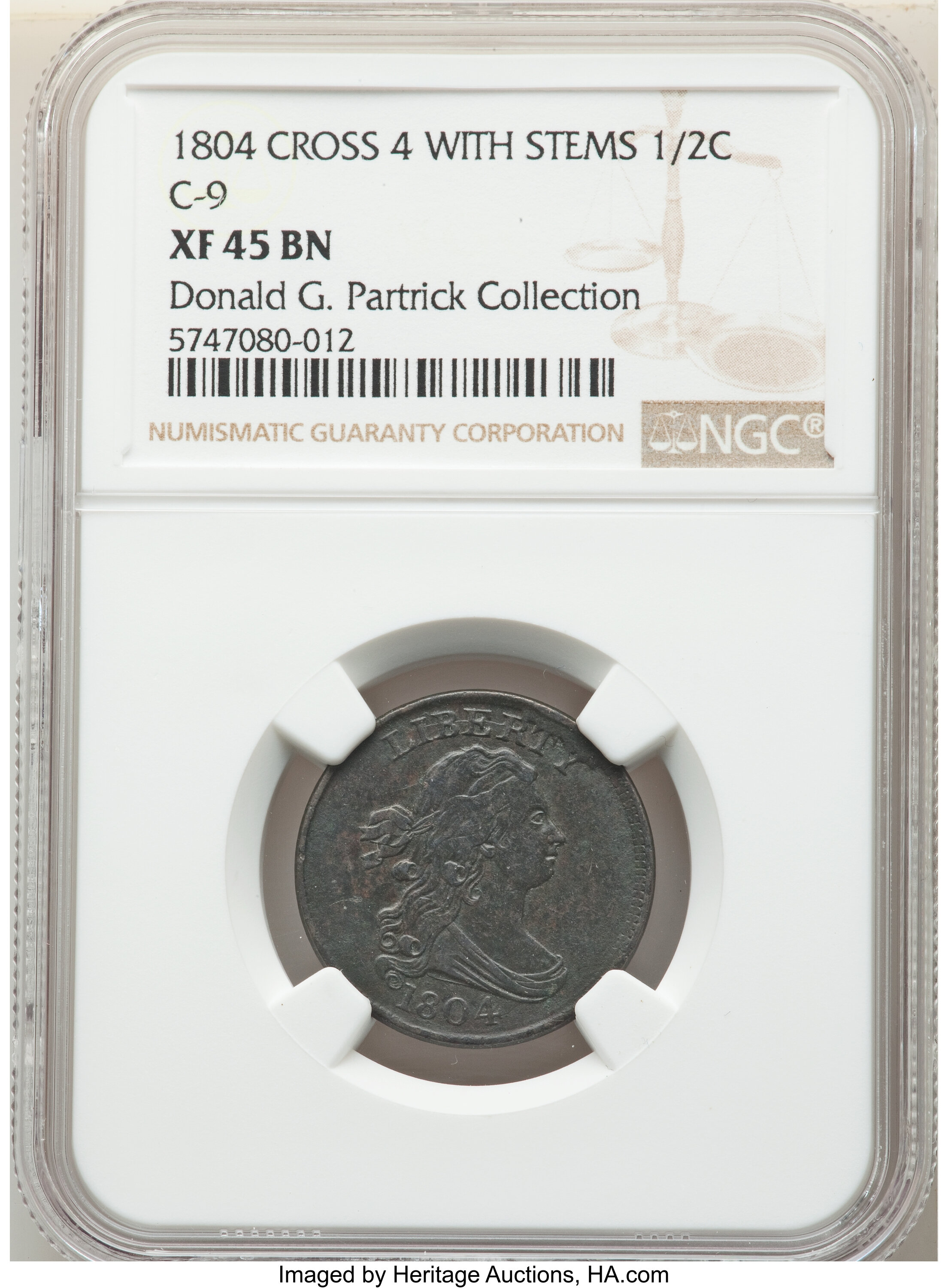 1804 1/2c Crosslet 4, Stems, C-9 MS BN AU50 BN CAC thumbnail 10