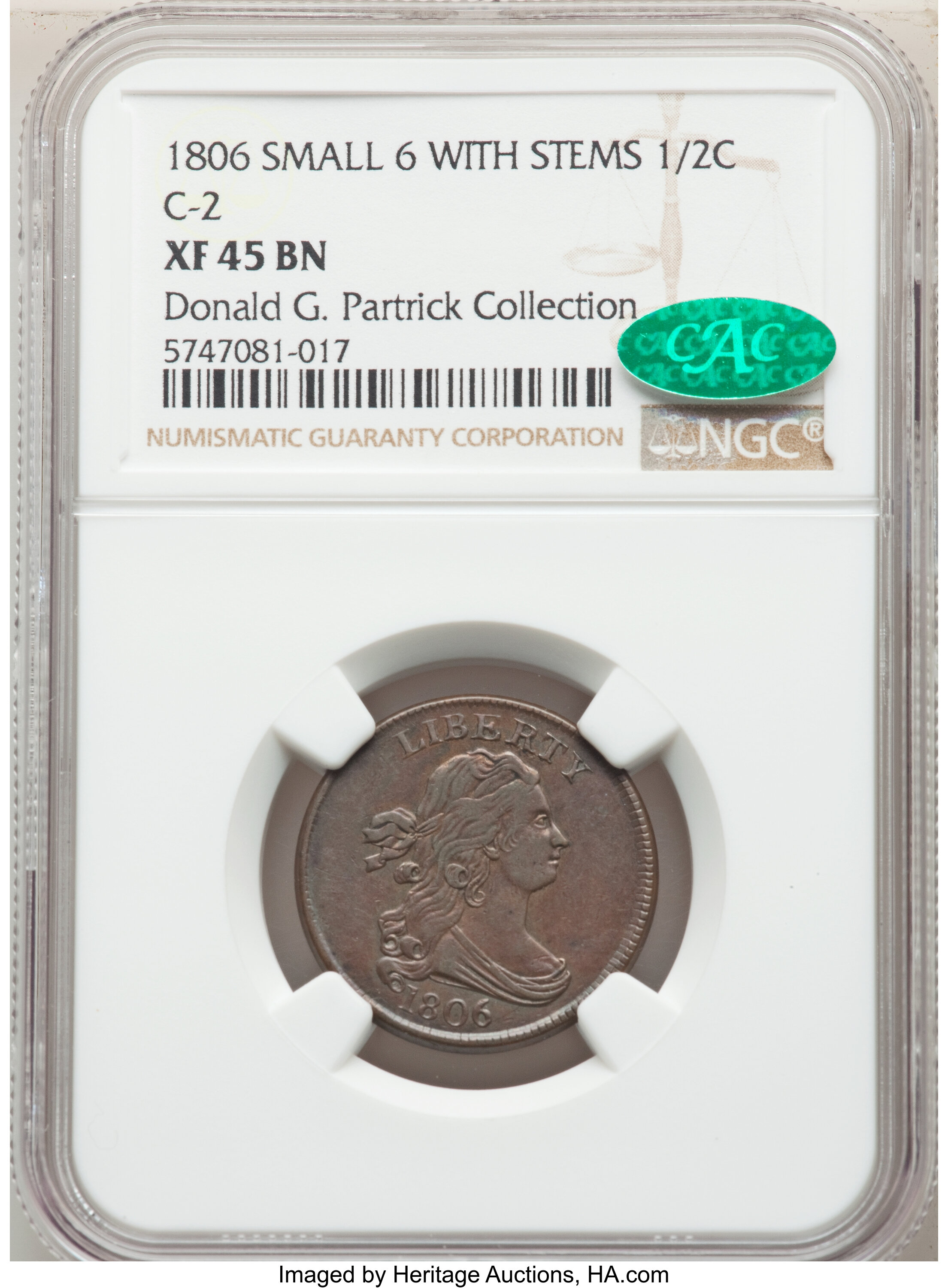 1806 1/2c Small 6, Stems, C-2 MS BN VF30 BN CAC thumbnail 23