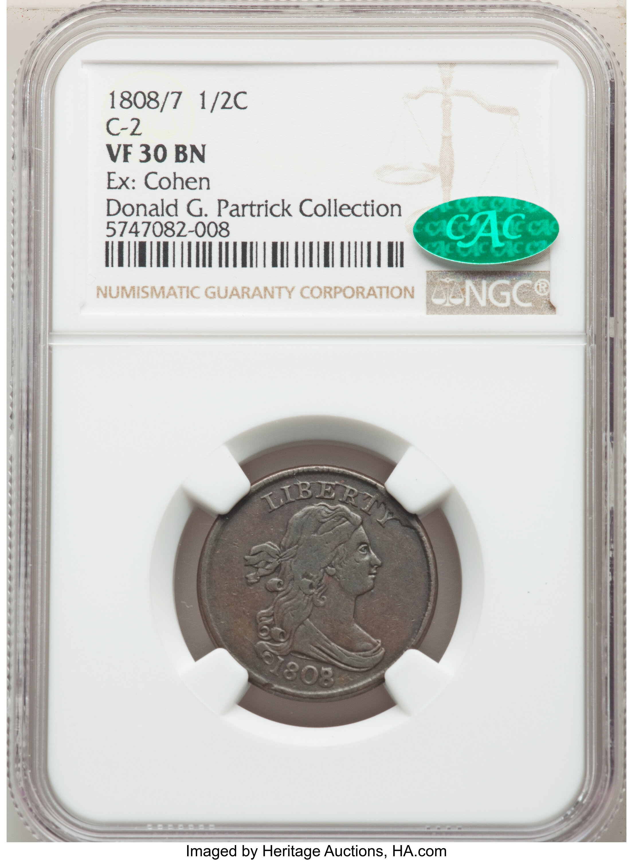 1808/7 1/2c C-2 MS BN VF30 BN CAC thumbnail 4