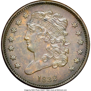image for: 1832 C-2, B-2, R.1, AU53 NGC. Our EAC grade XF45. ...