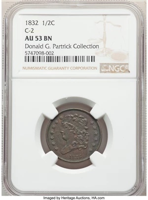 image for: 1832 C-2, B-2, R.1, AU53 NGC. Our EAC grade XF45. ...