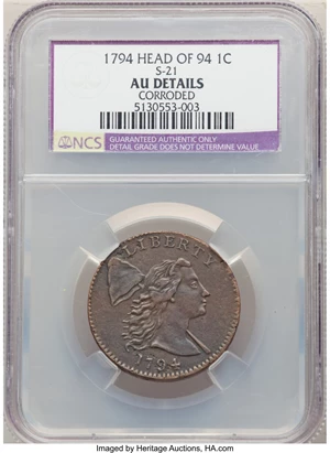 image for: 1794 1C Head of 1794, S-21, B-5, R.3 -- Corroded -- NCS. AU Details.From The Steelhead Falls Collection. ...