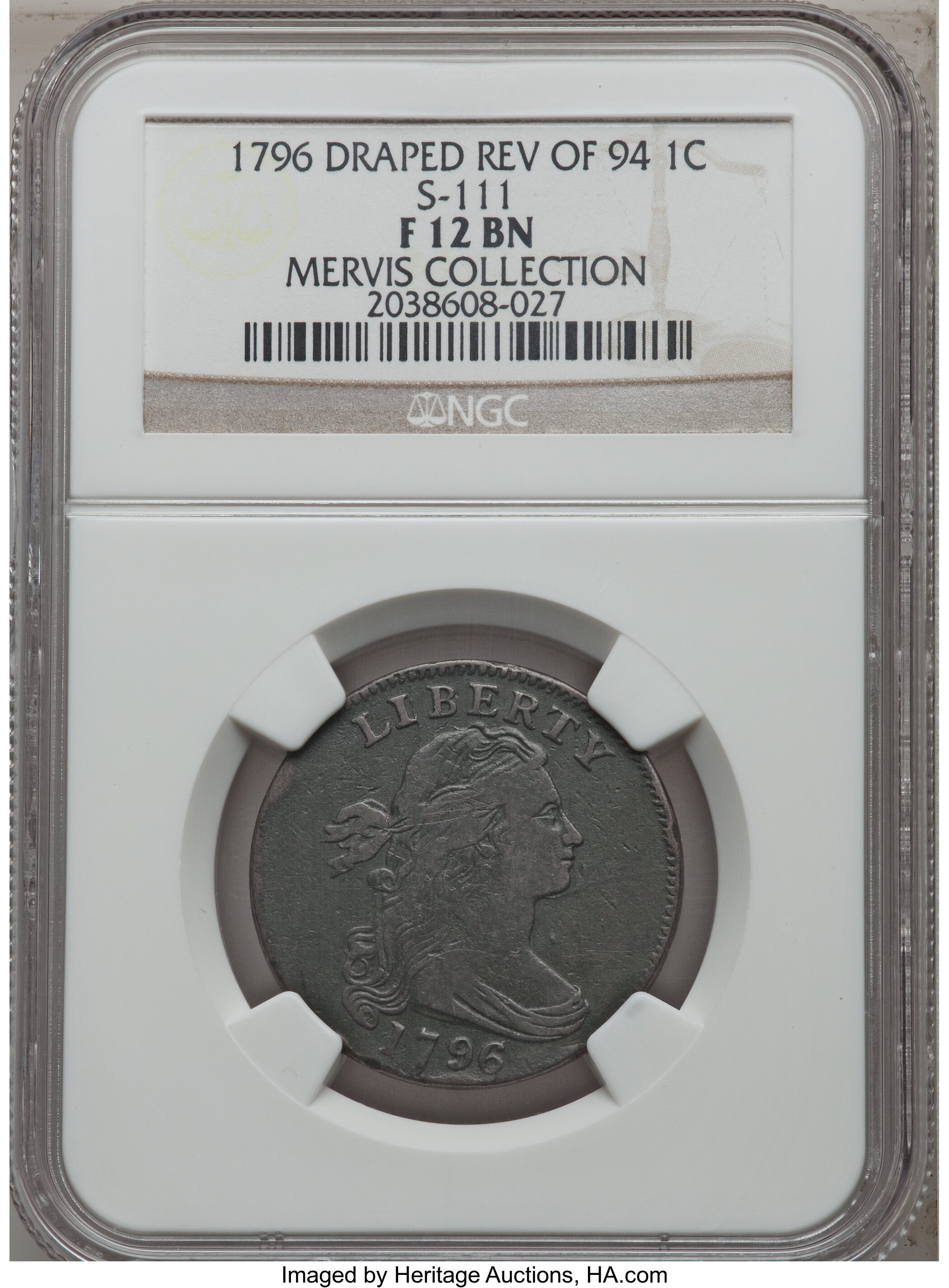 image for: 1796 1C Reverse of 1794, S-111, B-17, Low R.5, Fine 12 NGC. Ex: Mervis Collection.Ex: Adam Mervis Collection (FUN S...