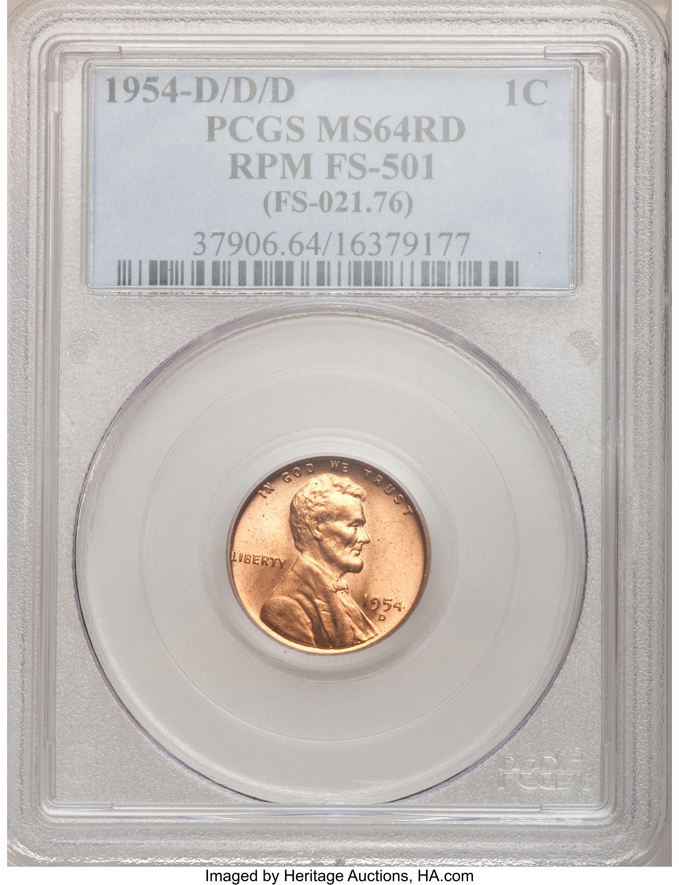 1954-D/D/D 1C MS64 Red PCGS. Rpm FS-501 (FS-021.76). PCGS Population (51/885). NGC Census: (32/1905). Mintage: 251,552,496...