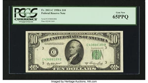 image for: Fr. 2011-C $10 1950A Federal Reserve Note. PCGS Gem New 65PPQ....