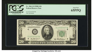image for: Fr. 2061-D $20 1950B Federal Reserve Note. PCGS Gem New 65PPQ....