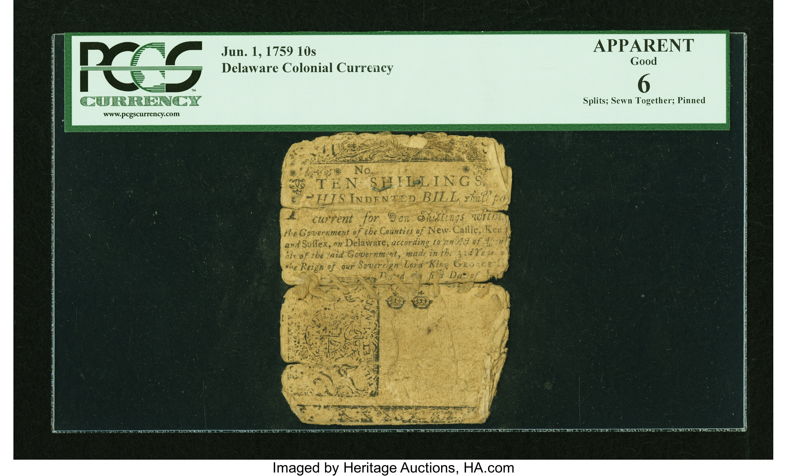 image for: Delaware June 1, 1759 10s PCGS Apparent Good 06....