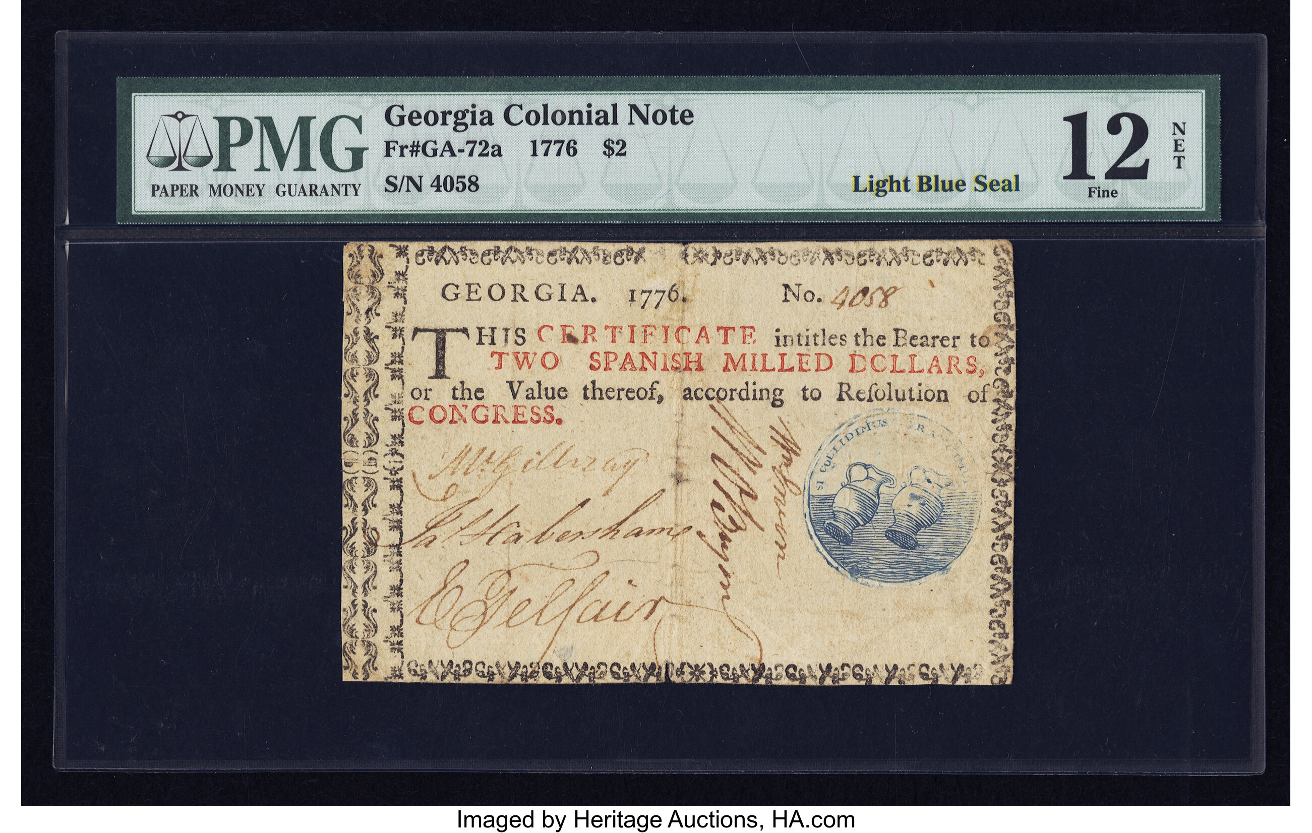 image for: Georgia 1776 $2 PMG Fine 12 Net....