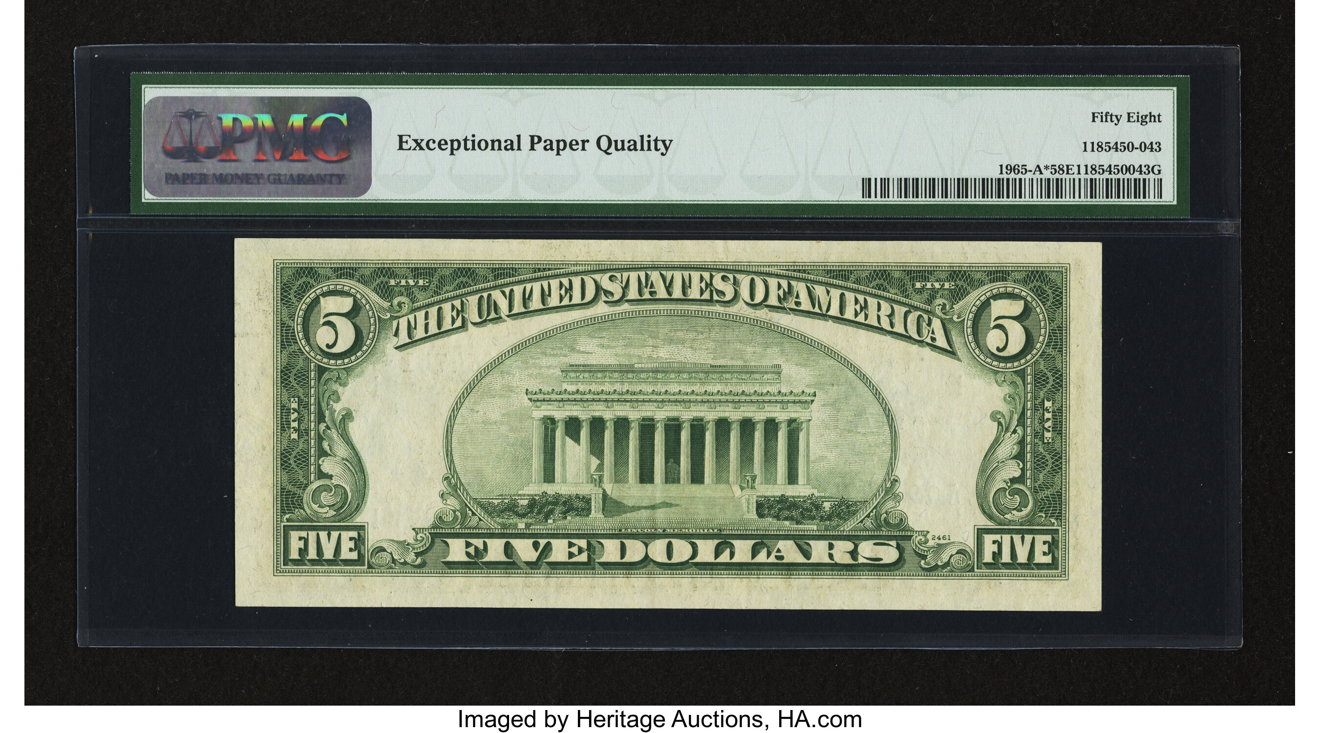 image for: Fr. 1965-A* $5 1950D Federal Reserve Star Note. PMG Choice About Unc 58 EPQ....