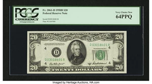 image for: Fr. 2061-D $20 1950B Federal Reserve Note. PCGS Very Choice New 64PPQ....