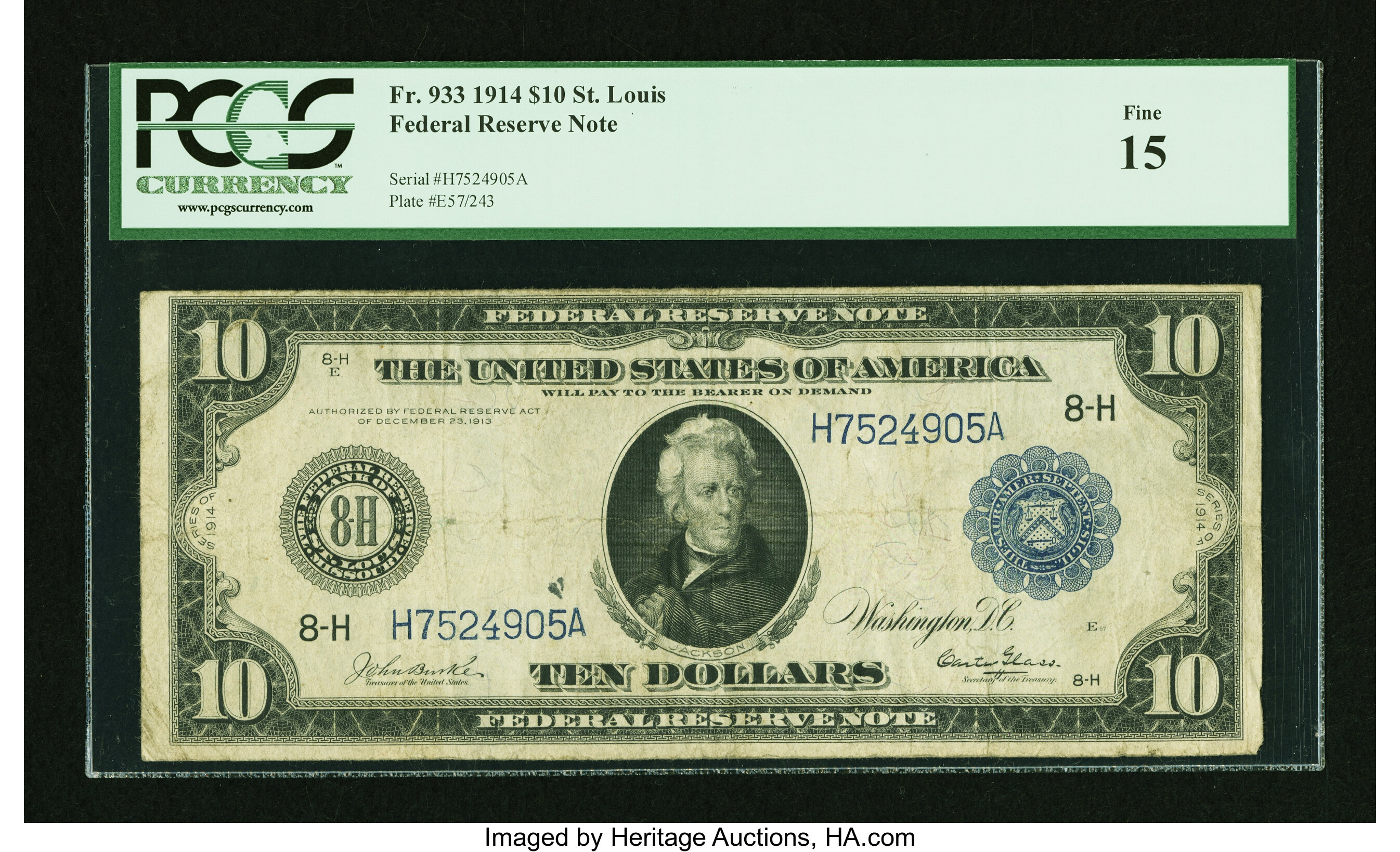 image for: Fr. 933 $10 1914 Federal Reserve Note PCGS Fine 15....
