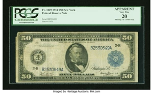 image for: Fr. 1029 $50 1914 Federal Reserve Note PCGS Apparent Very Fine 20....