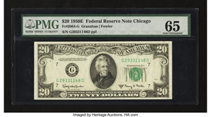 image for: Fr. 2064-G $20 1950E Federal Reserve Note. PMG Gem Uncirculated 65....