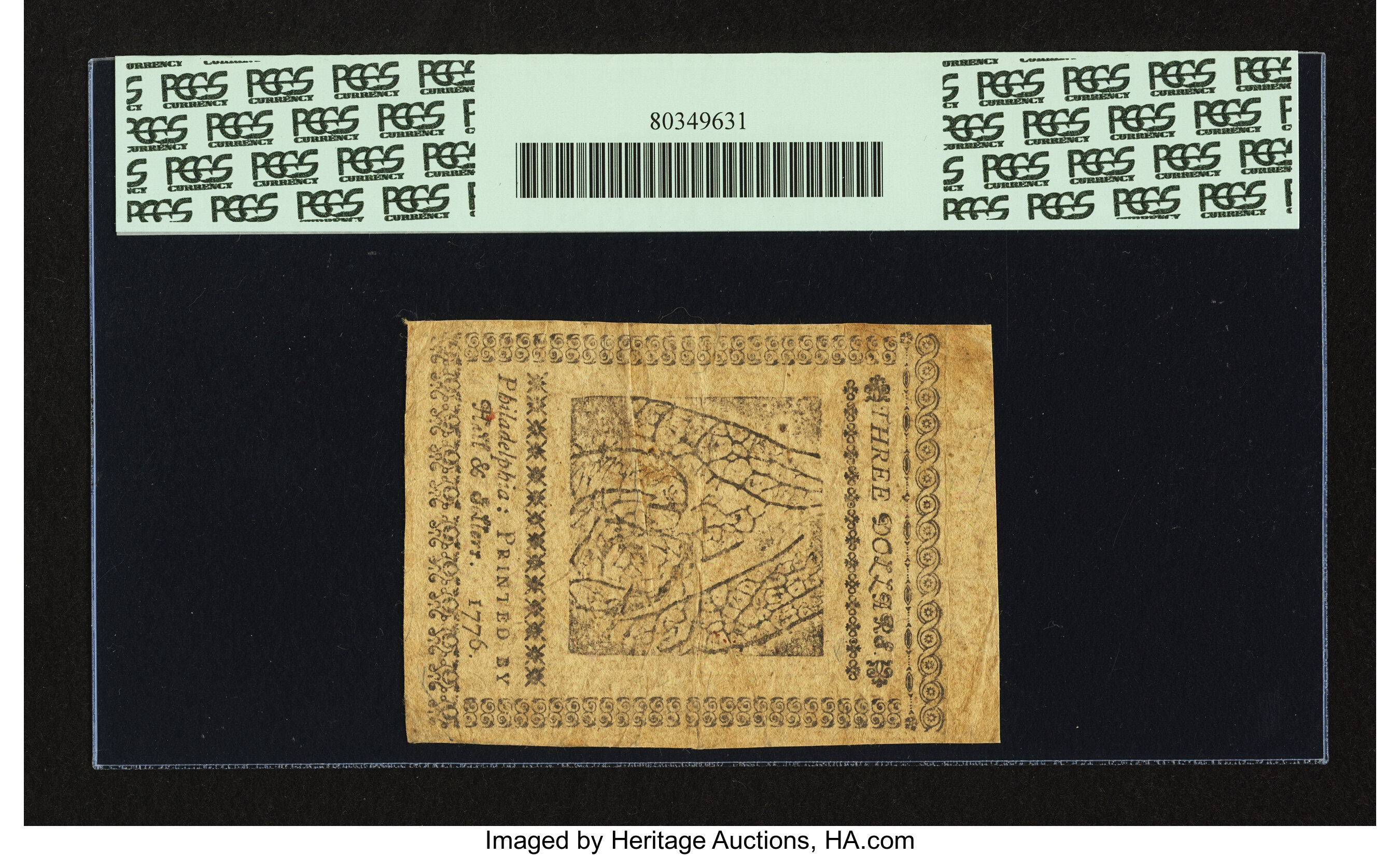 image for: Continental Currency July 22, 1776 $3 PCGS Apparent Very Fine 25....