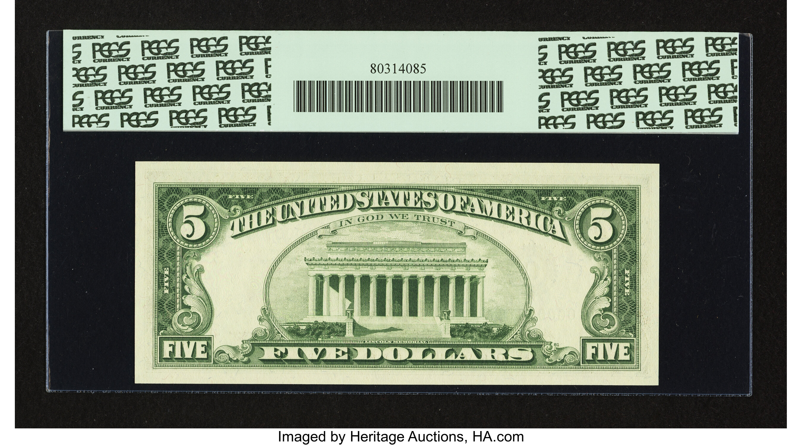 image for: Low Serial Number Fr. 1969-C $5 1969 Federal Reserve Note. PCGS Gem New 65PPQ....