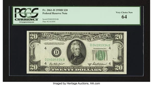 image for: Fr. 2061-D $20 1950B Federal Reserve Note. PCGS Very Choice New 64....