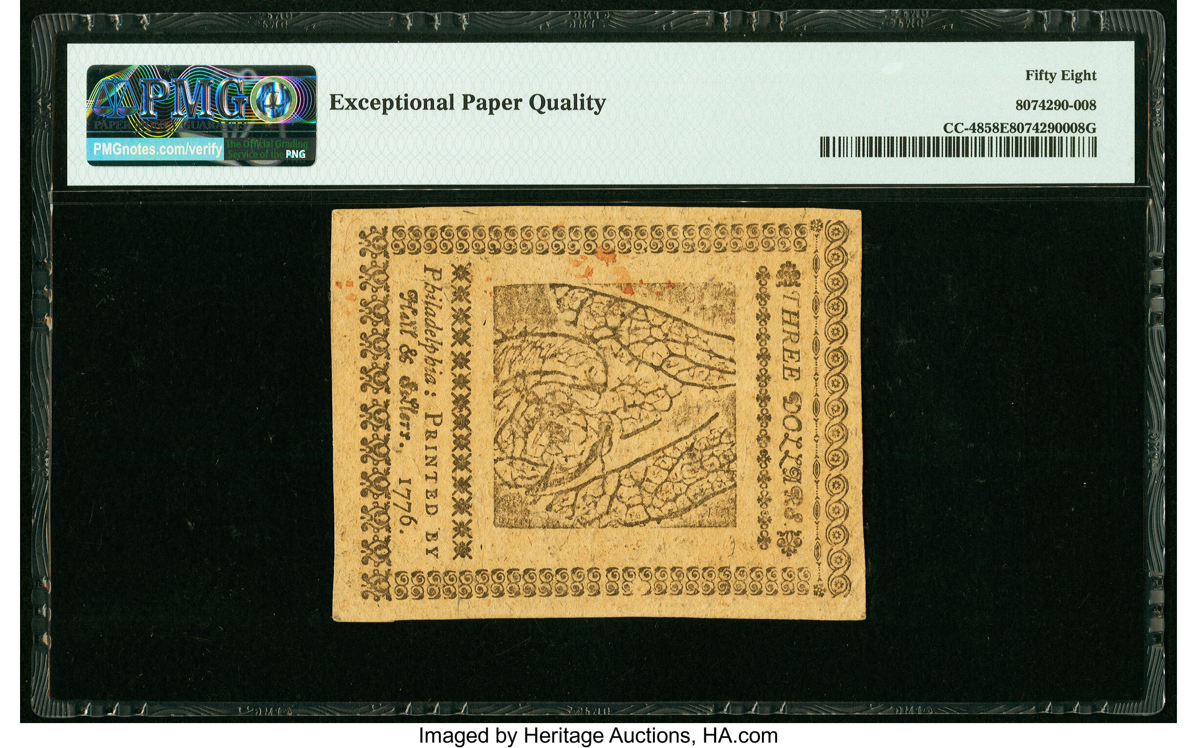 image for: Continental Currency November 2, 1776 $3 PMG Choice About Unc 58 EPQ....