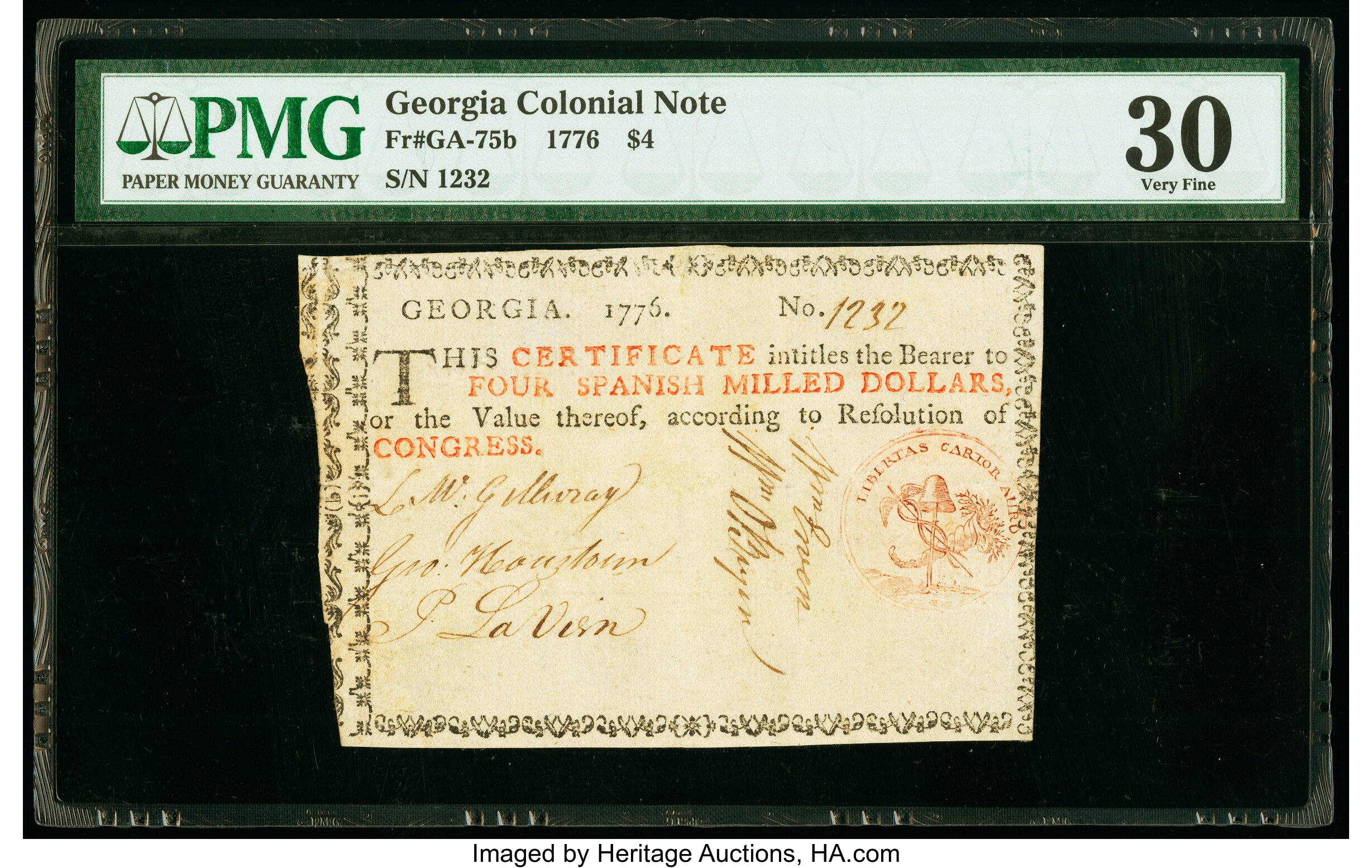 image for: Georgia 1776 $4 PMG Very Fine 30....