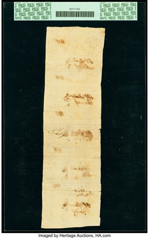 image for: Georgia September 10, 1777 $4/5 Uncut Strip of Five PCGS Apparent Extremely Fine 40....