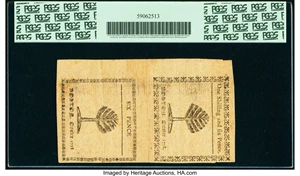 image for: Massachusetts October 16, 1778 6d 1s/6d Uncut Pair PCGS Extremely Fine 45....