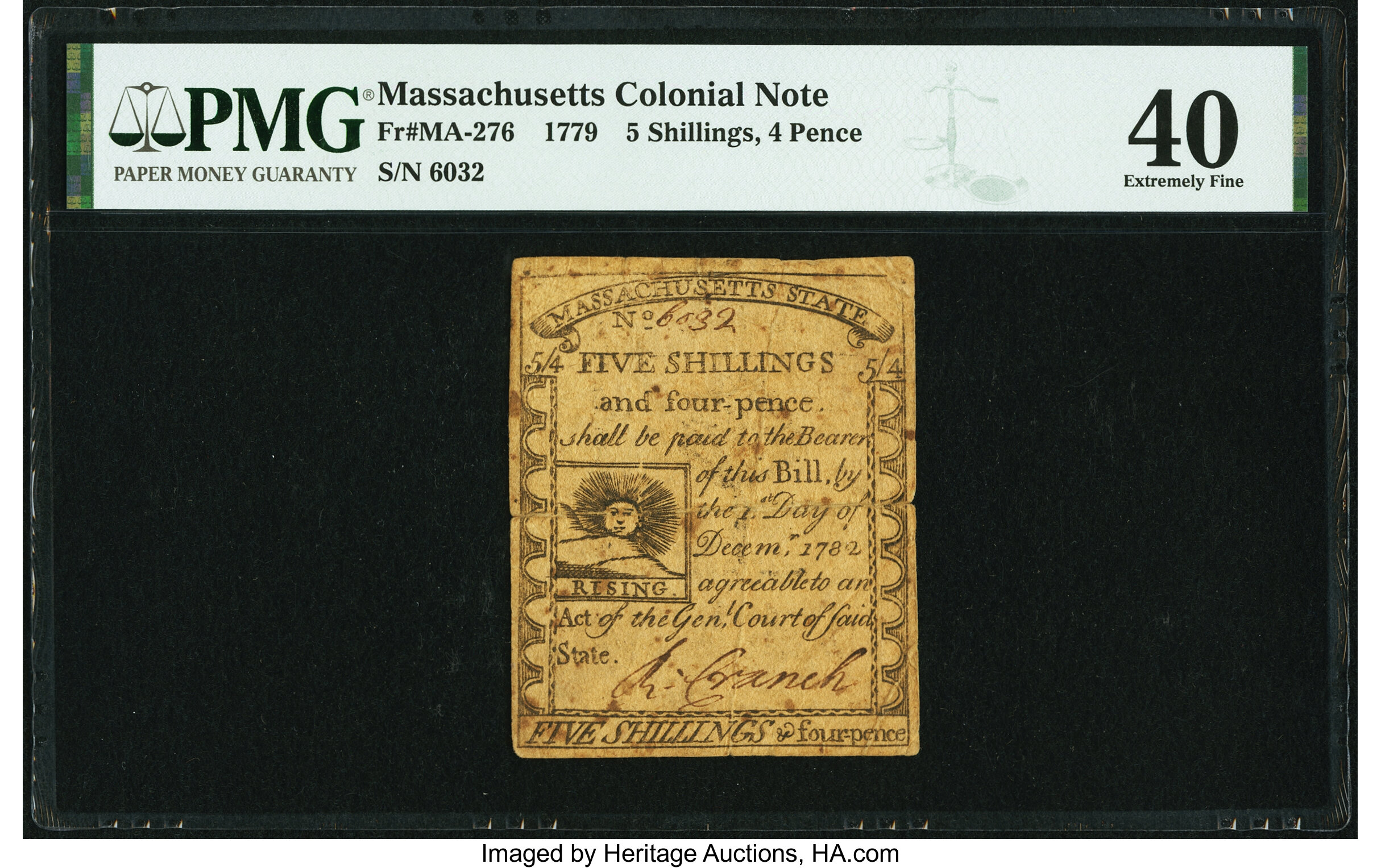 image for: Massachusetts 1779 5s 4d PMG Extremely Fine 40....