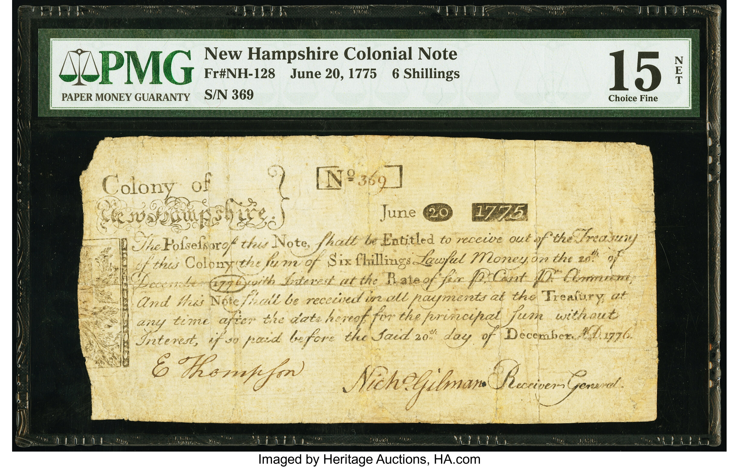 image for: New Hampshire June 20, 1775 6s PMG Choice Fine 15 Net....