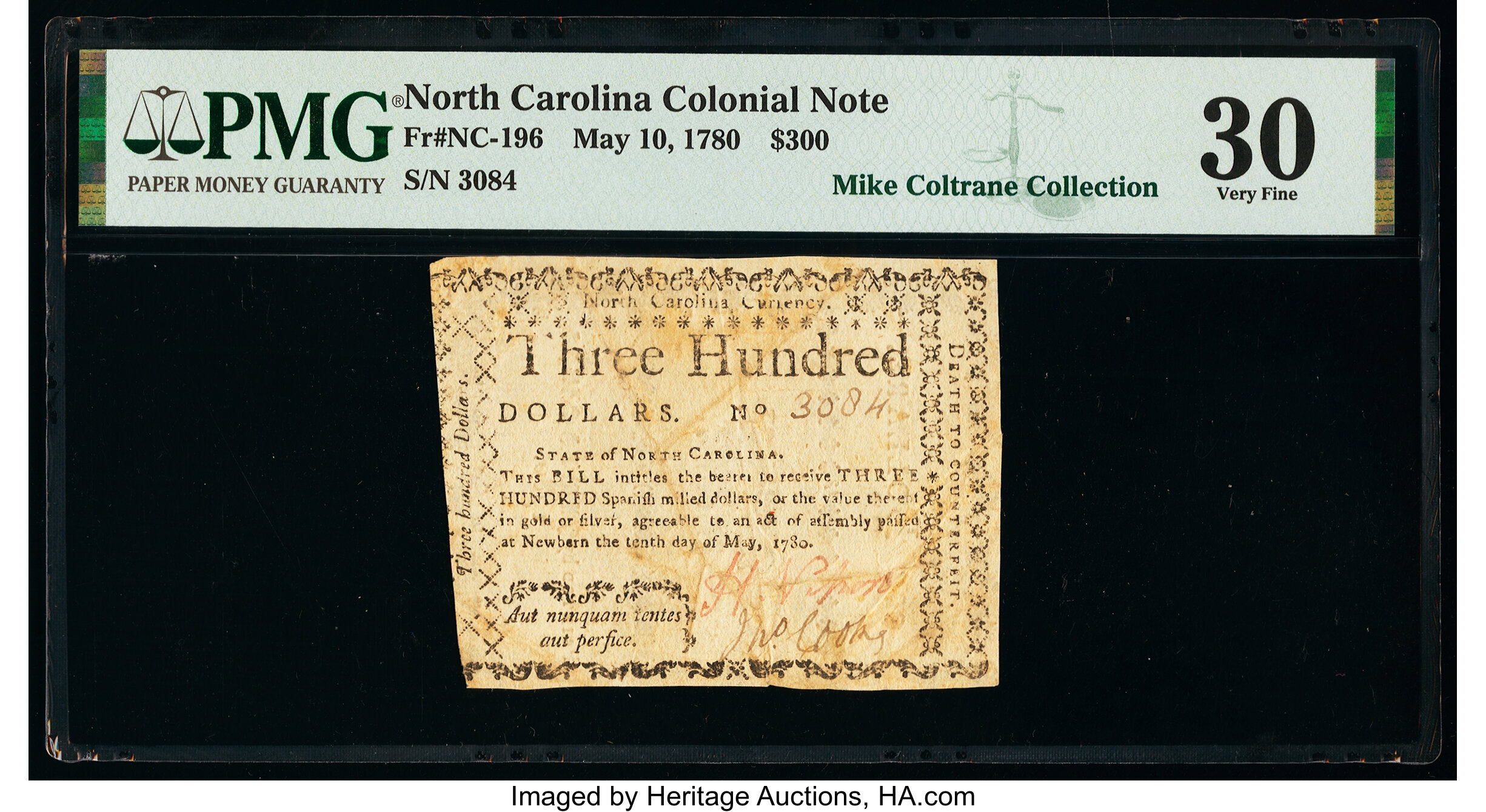 image for: North Carolina May 10, 1780 $300 Aut Numquam Tentes Aut Perfice PMG Very Fine 30....