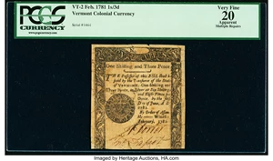 image for: Vermont February 1781 1s 3d PCGS Apparent Very Fine 20....
