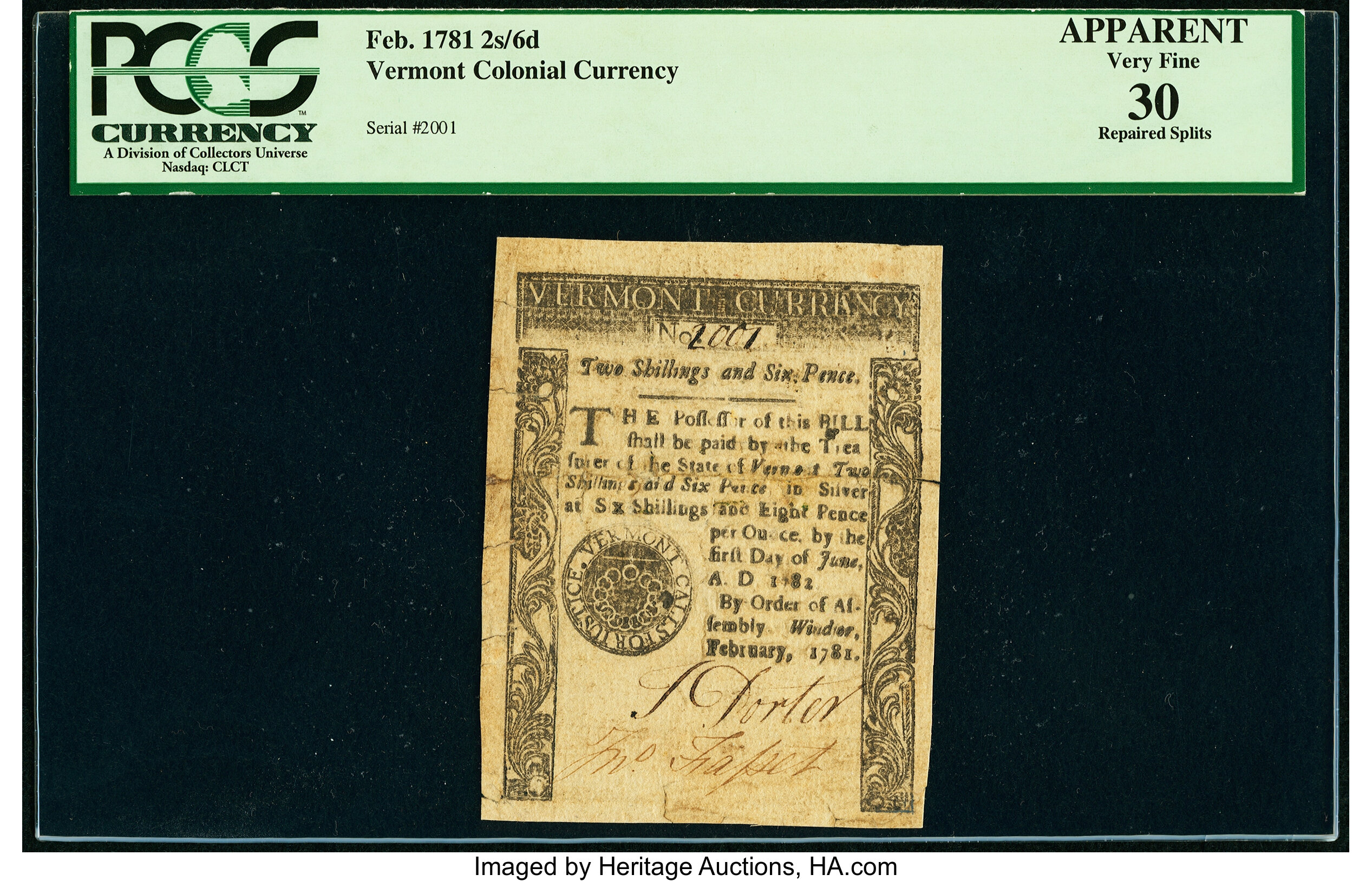 image for: Vermont February 1781 2s 6d PCGS Apparent Very Fine 30....