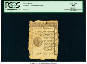 image for: Vermont February 1781 20s PCGS Apparent Very Fine 25....
